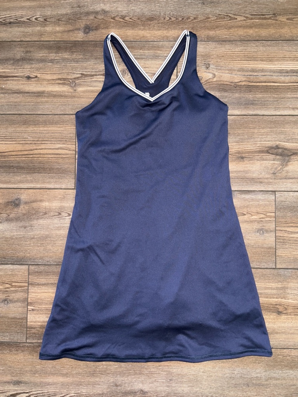 all in motion Navy Tank Dress with White Stripe Trim